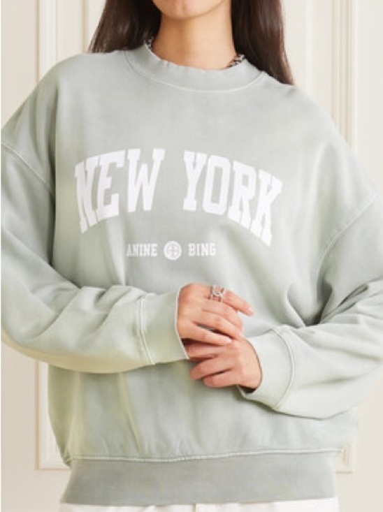 Anine Bing Sweaters - Anine Bing Sage Green 'New York' Crewneck Sweatshirt